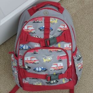 Pottery Barn Mackenzie Kids Red and Gray Emergency Vehicles Backpack Size Large